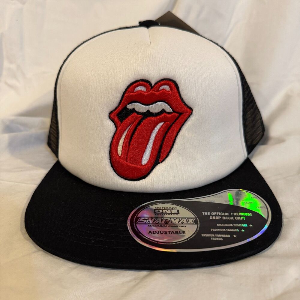 The Rolling Stones Trucker Hat Concept One Black White Tongue Snapback Cap NWT